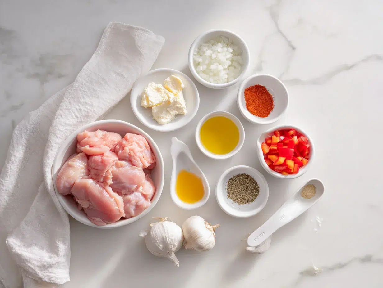 All ingredients measured and laid out on a cutting board