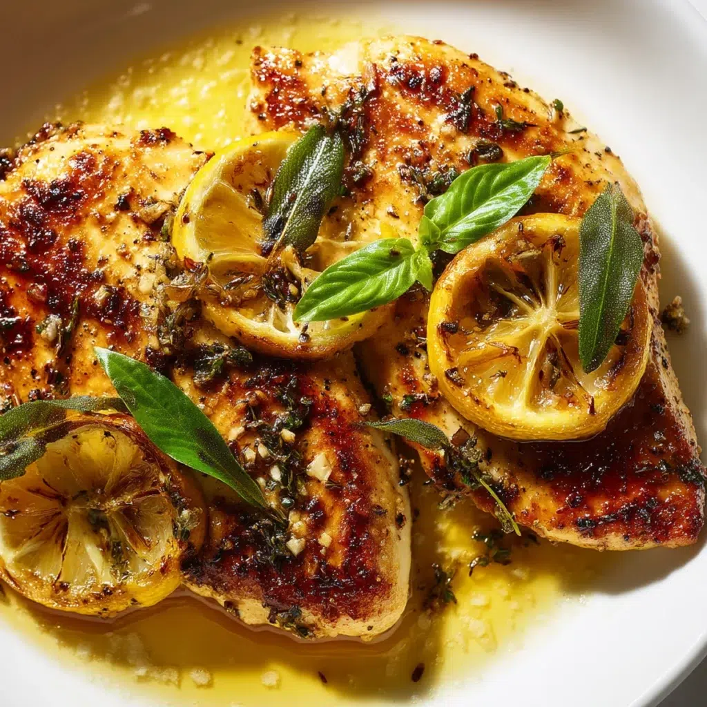 lemon chicken recipe hero shot 45 degree angle on bright table