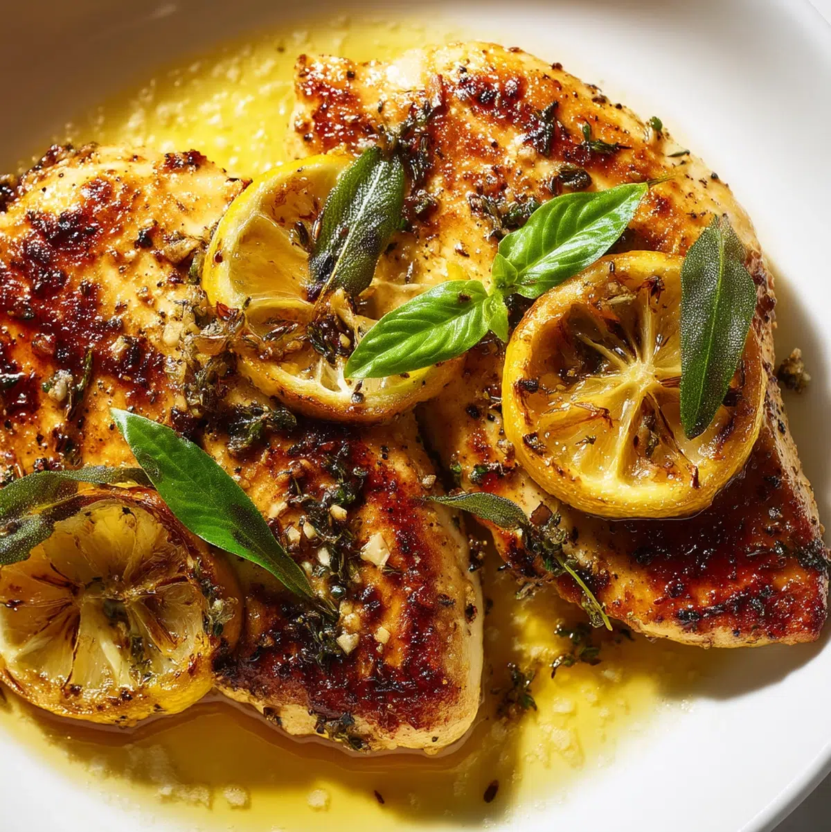 lemon chicken recipe hero shot 45 degree angle on bright table