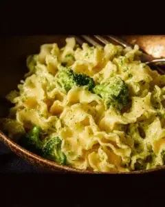 Plate of Lemon Mafaldine pasta with broccoli and lemon zest