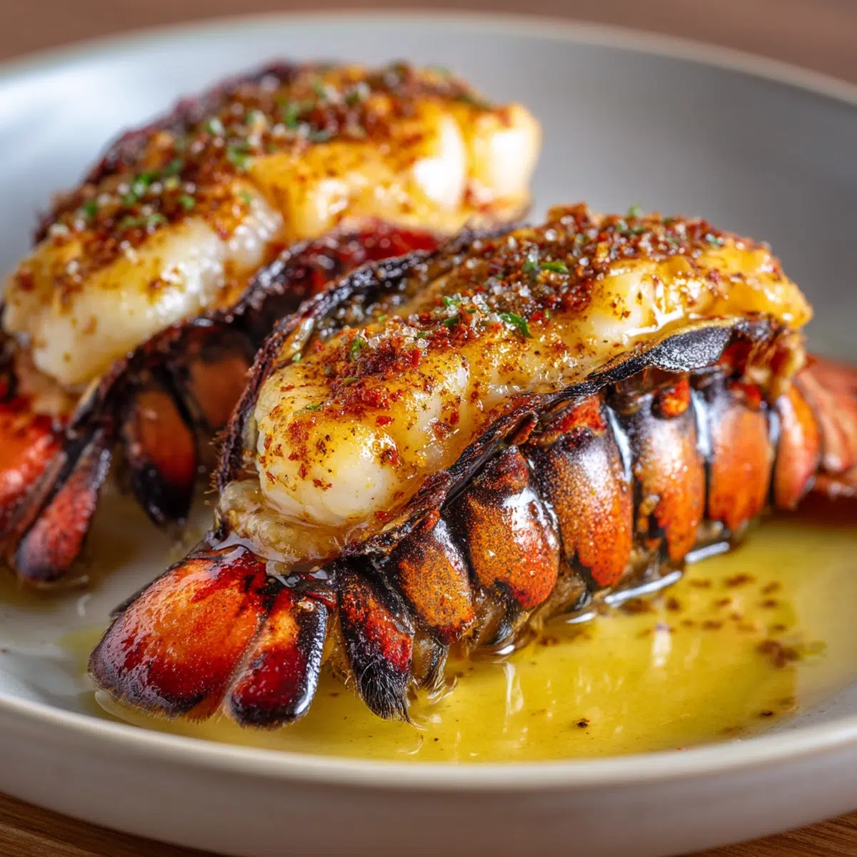 lobster tail recipe hero shot 45 degree angle on bright table