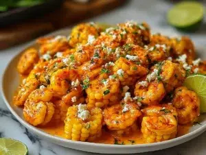 Best Mexican Street Corn with Shrimp Recipe (Creamy Feta Sauce) 21 mexican-street-corn-with-shrim-serving-plate