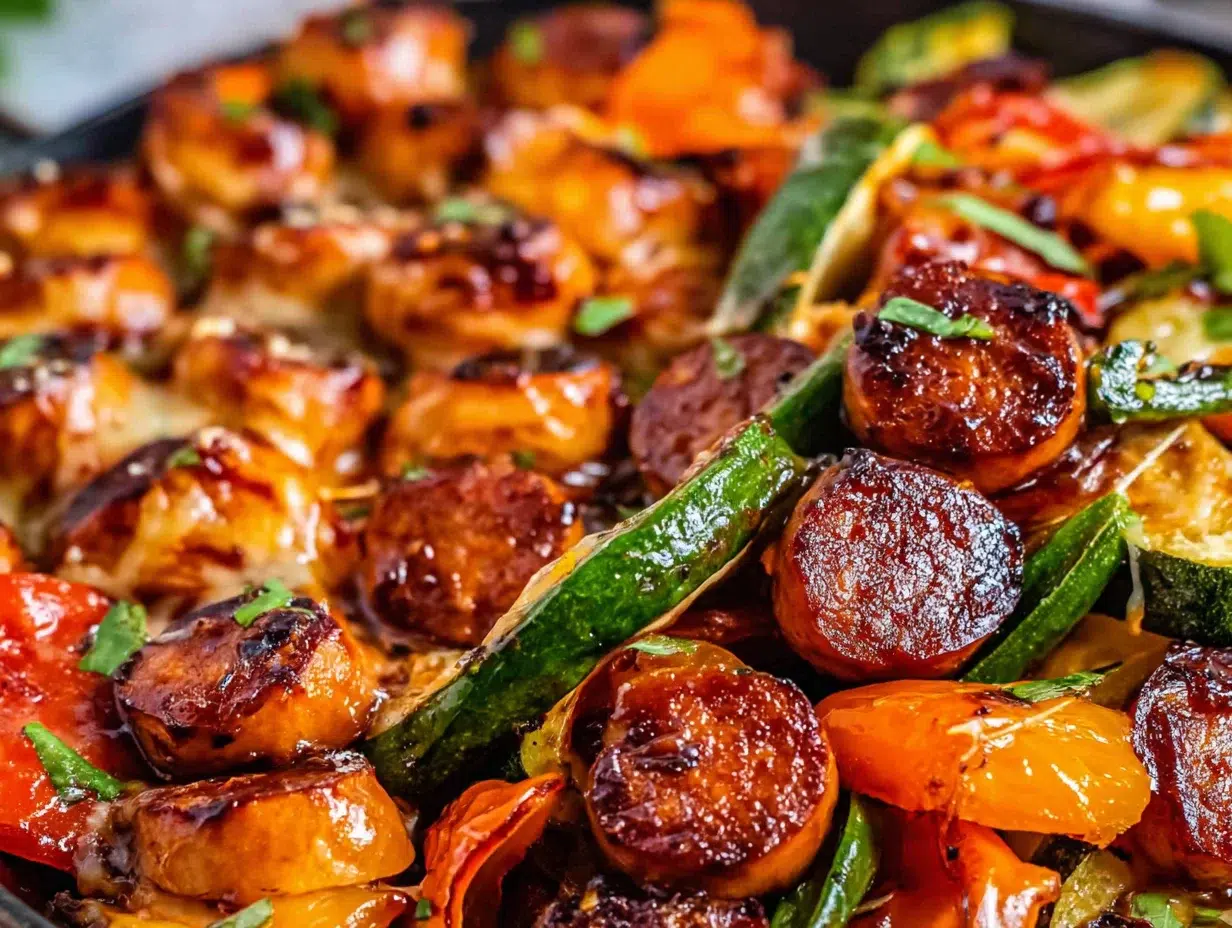 One-Pan Honey Garlic Kielbasa & Veggies (Family Delight) 6 Close-up showing texture, garnish, and plating details