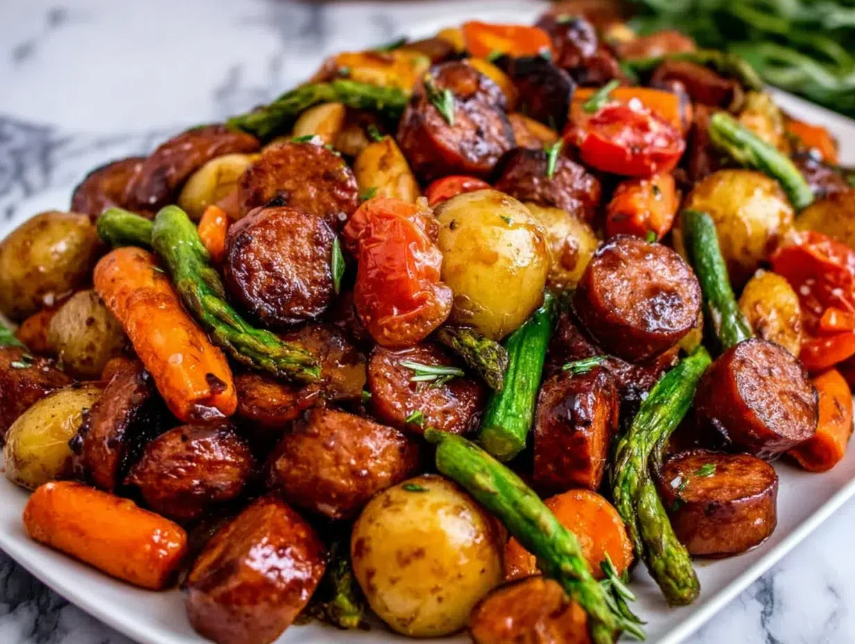 One-Pan Honey Garlic Kielbasa & Veggies (Family Delight) 2 One-Pan Honey Garlic Kielbasa & Veggies: Easy Family Delight fresh and ready to serve