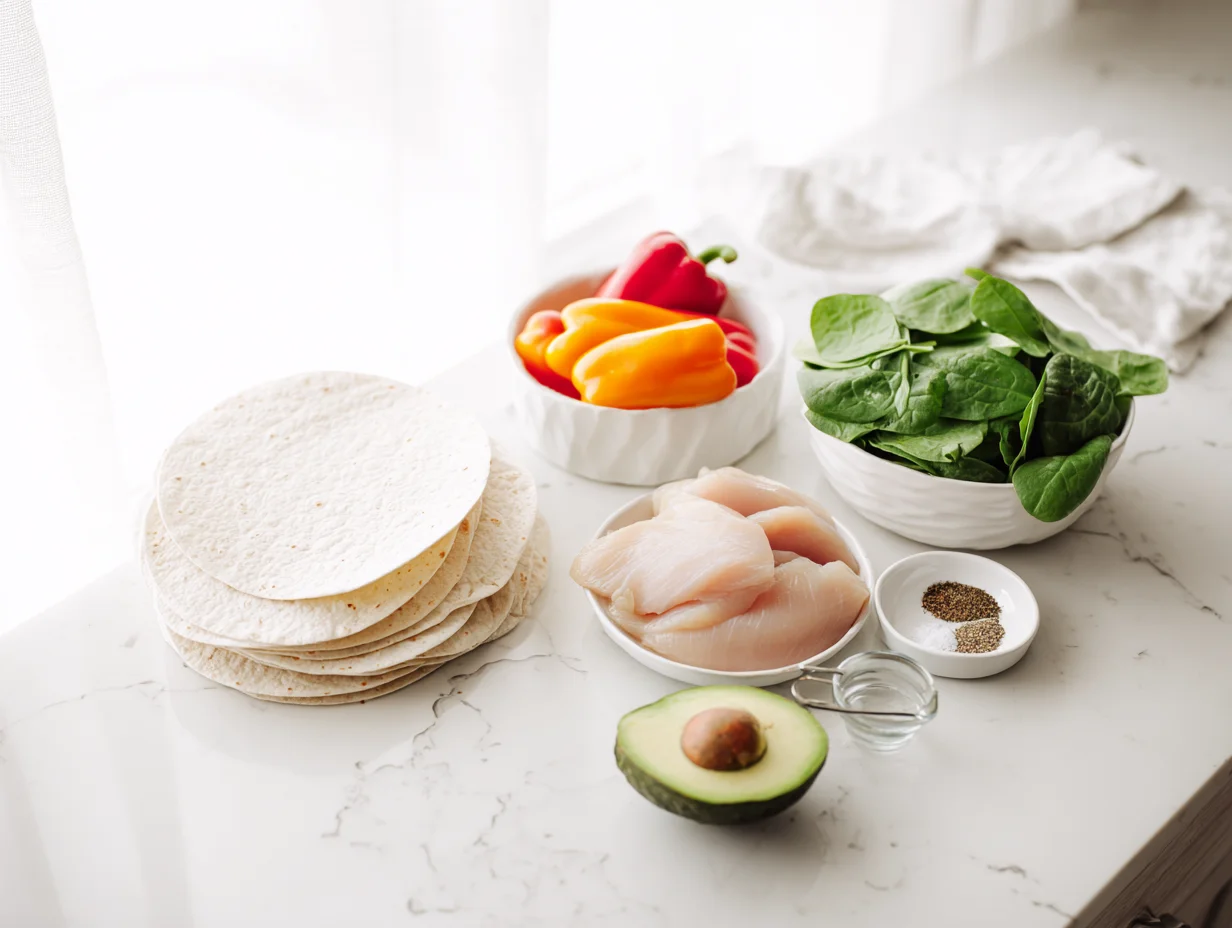 All ingredients measured and laid out on a cutting board
