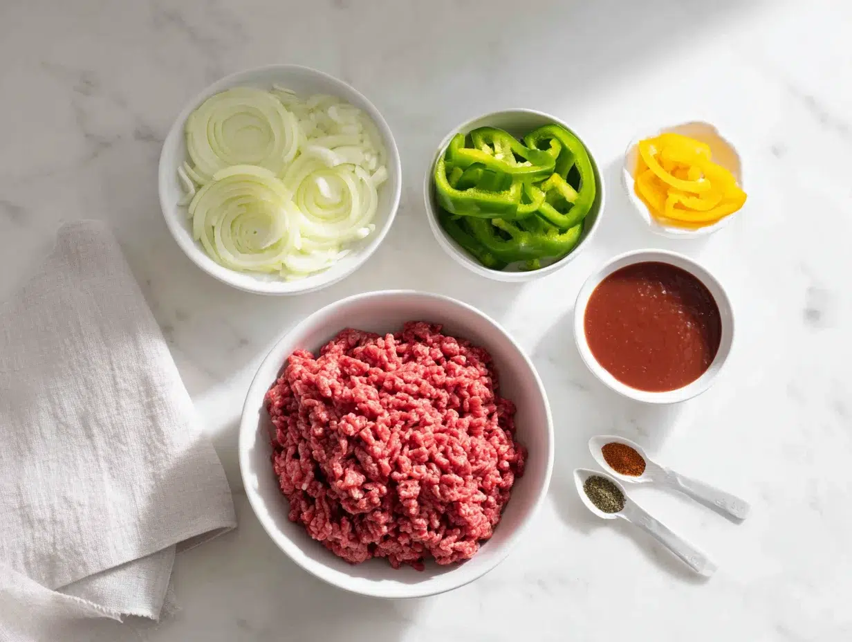 All ingredients measured and laid out on a cutting board