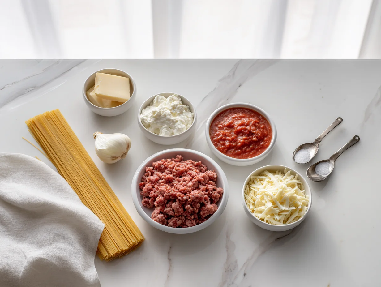 All ingredients measured and laid out on a cutting board