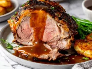 Easy Roast Lamb Leg with Gravy Recipe 20 roast-lamb-leg-with-gravy-serving-plate