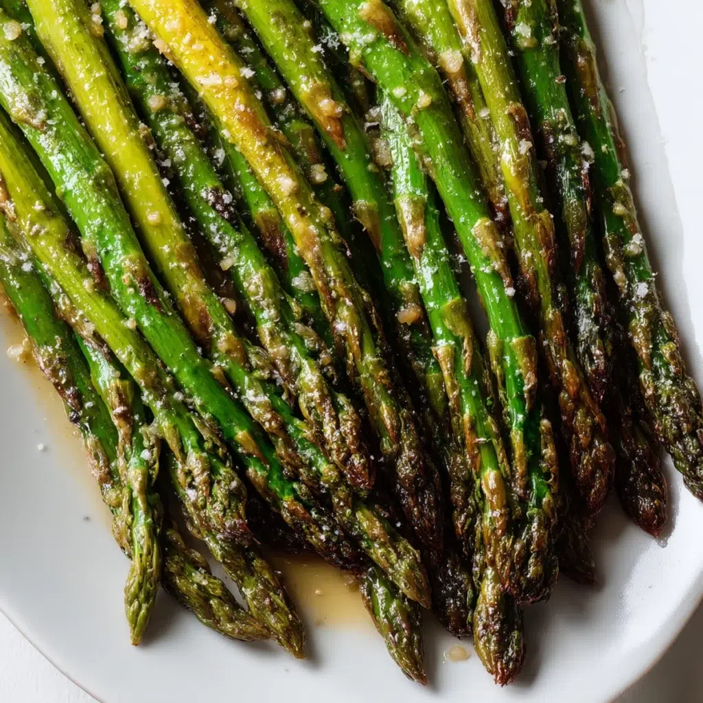 roasted asparagus recipe hero shot 45 degree angle on bright table