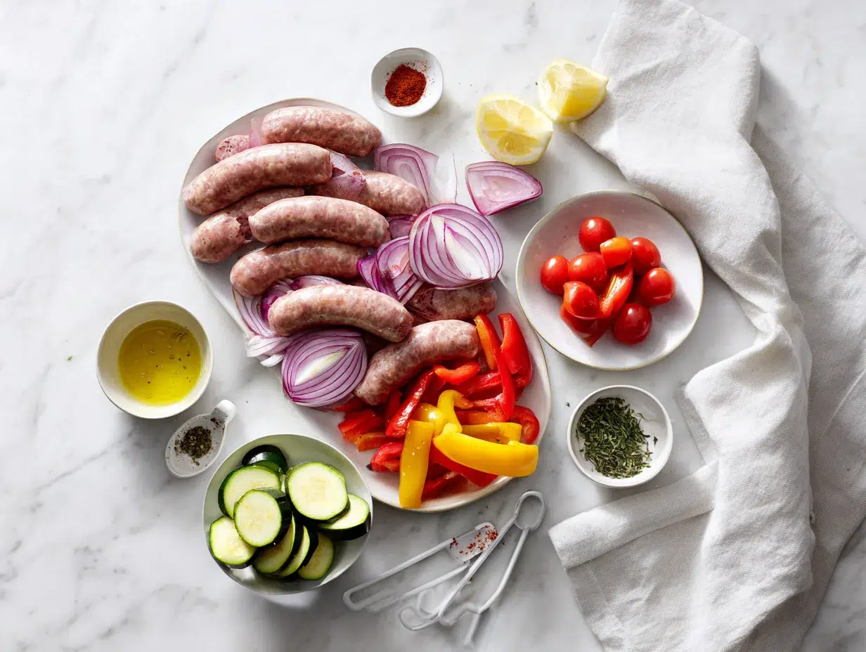 All ingredients measured and laid out on a cutting board