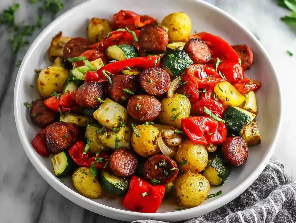 sausage-and-veggies-skillet-serving-plate