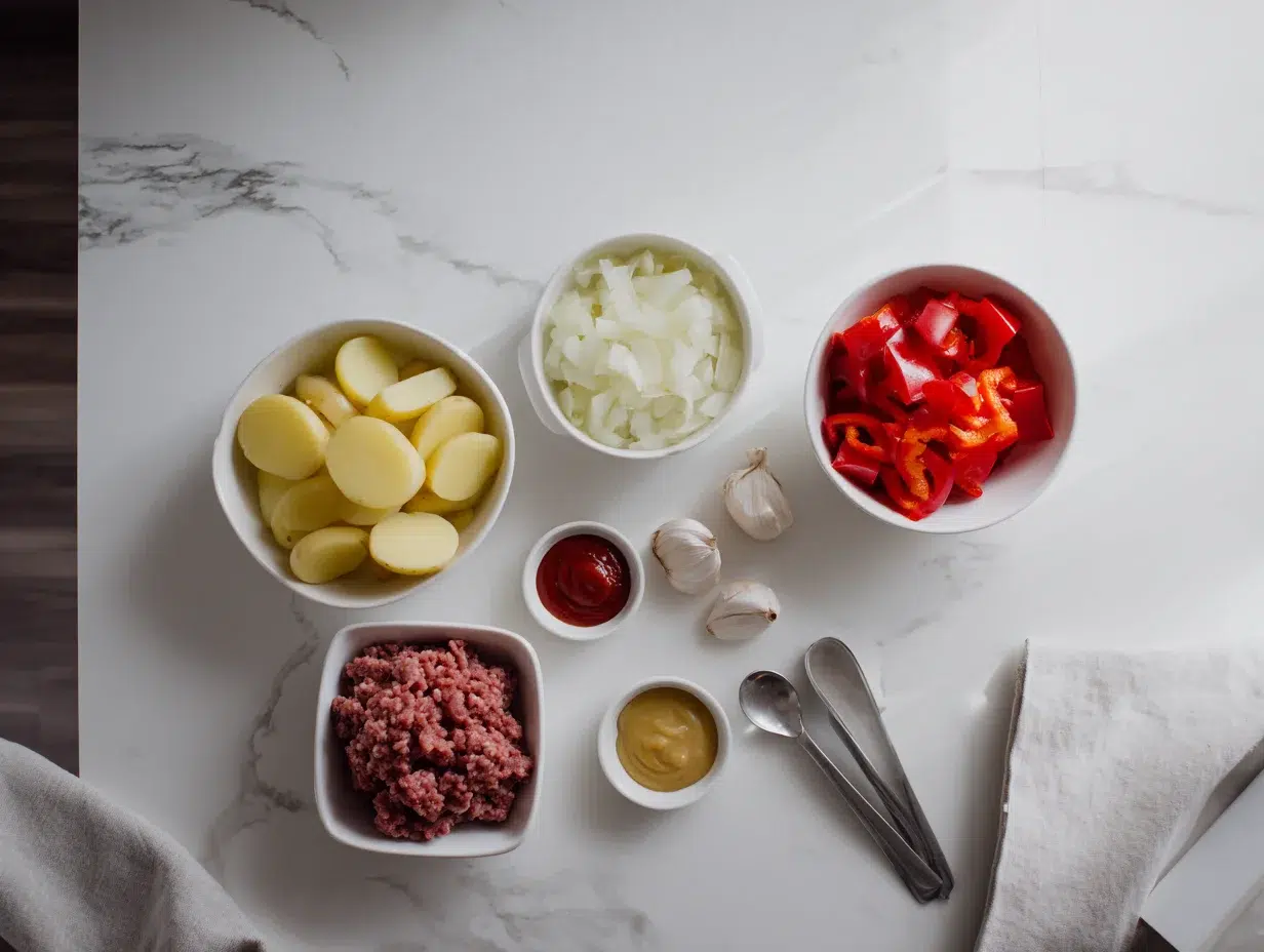 All ingredients measured and laid out on a cutting board