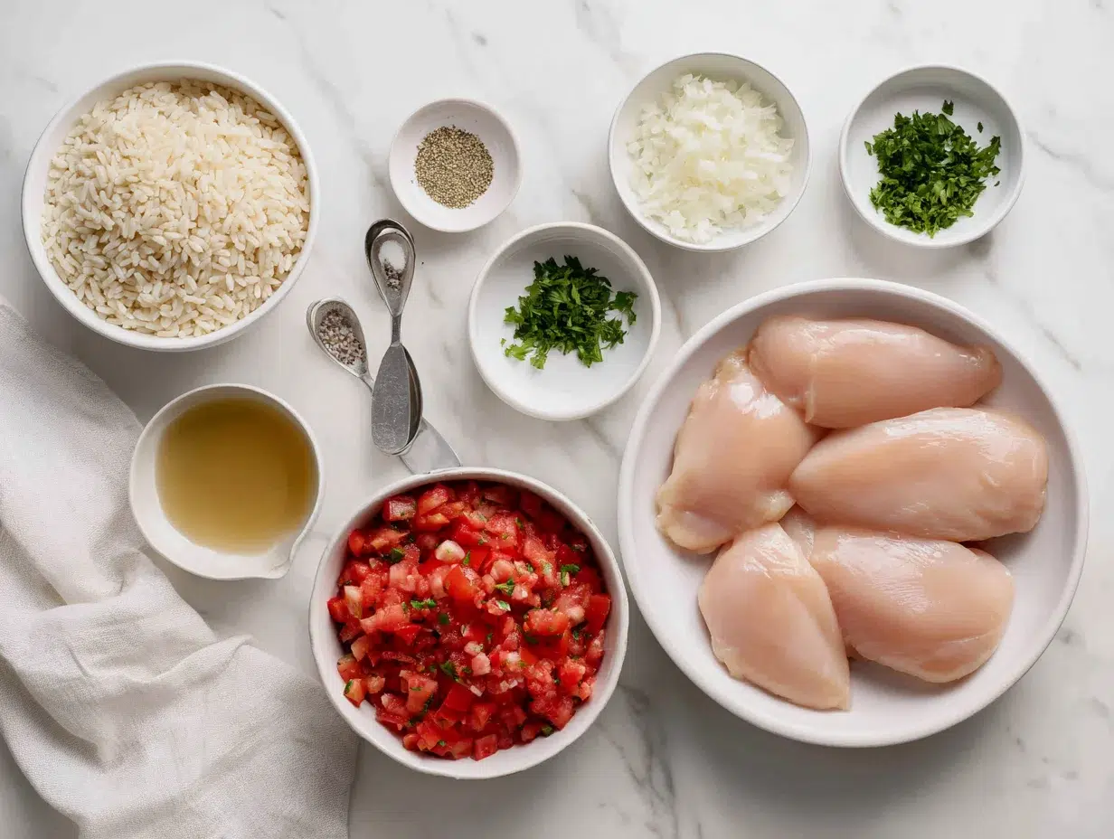 All ingredients measured and laid out on a cutting board