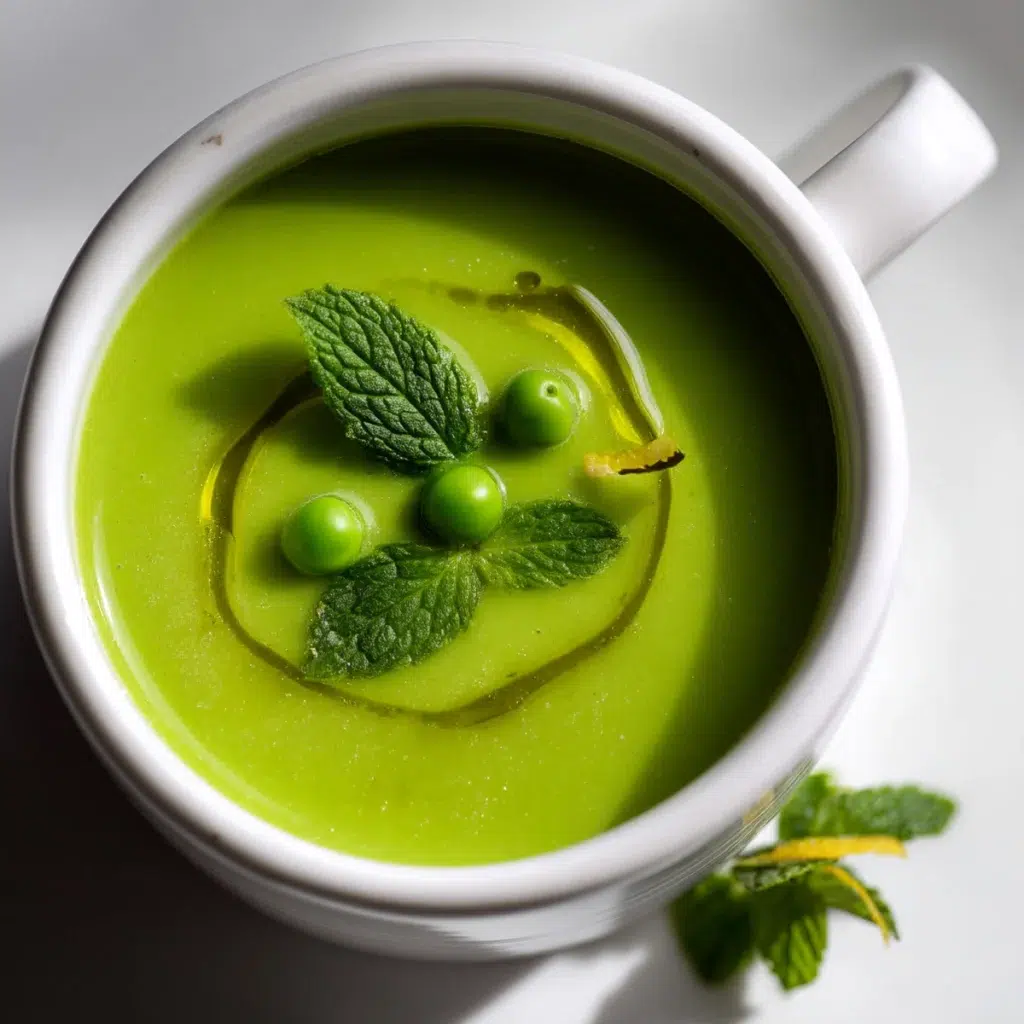 spring pea soup recipe hero shot 45 degree angle on bright table
