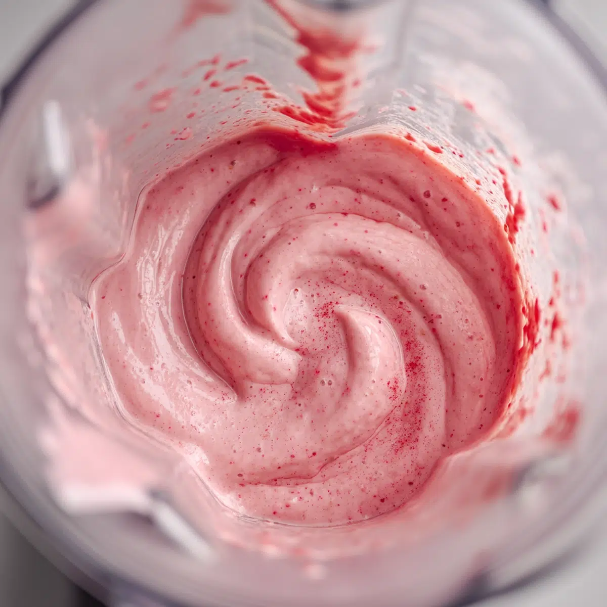strawberry banana smoothie blending transformation from chunky ingredients to smooth creamy texture