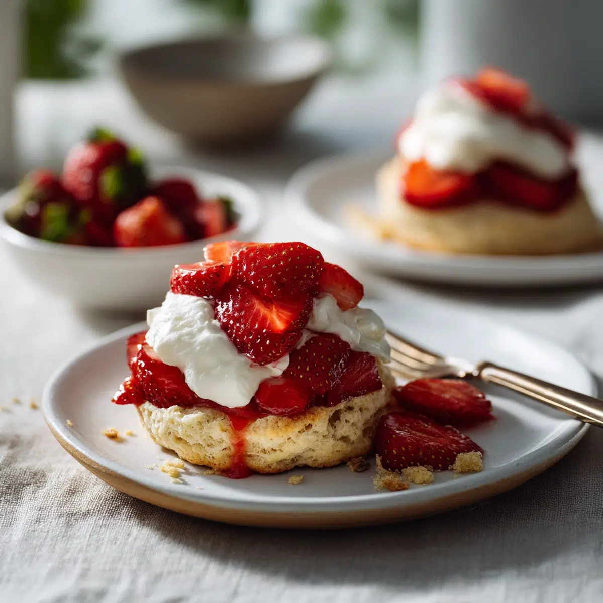 strawberry shortcake recipe served on a table with side dishes bright kitchen