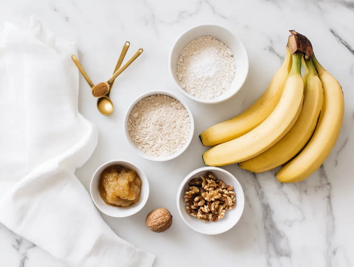 Sugar Free Banana Bread 13 All ingredients measured and laid out on a cutting board