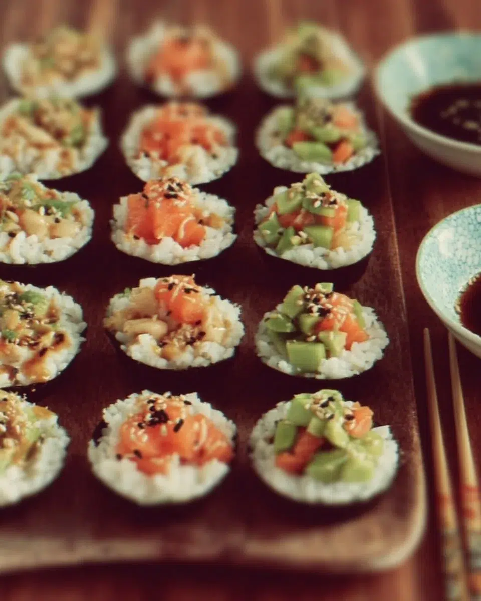 Delicious sushi cups filled with fresh ingredients and fish.
