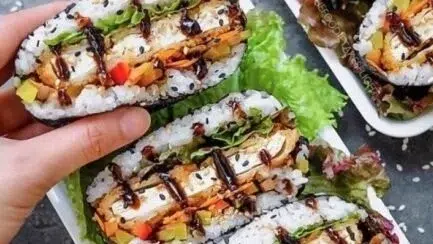 Vegan Tofu “Katsu” Sushi Sandwiches and Rolls (Onigirazu and Maki)