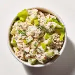 tuna salad recipe hero shot 45 degree angle on bright table