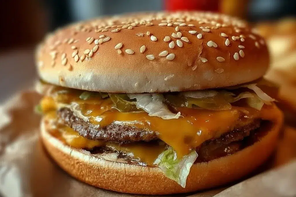Delicious Big Mac burger with cheese, lettuce, and special sauce