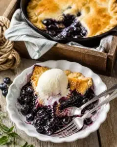 Delicious homemade blueberry skillet pie fresh out of the oven