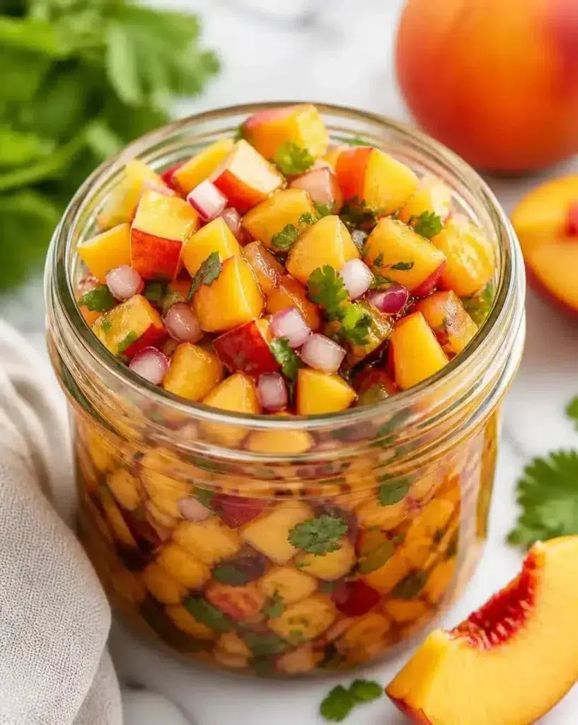 Bright Peach Salsa made with fresh peaches and spices