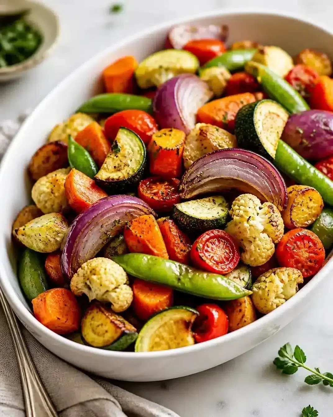 Colorful charred vegetable medley with grilled peppers, zucchini, and eggplant.