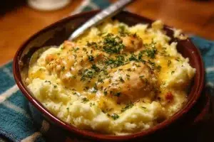 Delicious Chicken Mashed Potato Bowl served hot with chicken and creamy potatoes