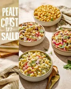 Chilled pasta salad with fresh vegetables served in a bowl