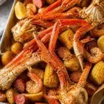 Delicious New England style crab boil with fresh seafood and spices.