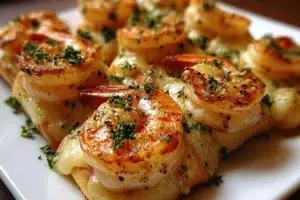 Creamy garlic Parmesan shrimp roll-ups served on a plate