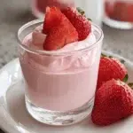 Delicious creamy strawberry mousse served in a bowl with fresh strawberries on top