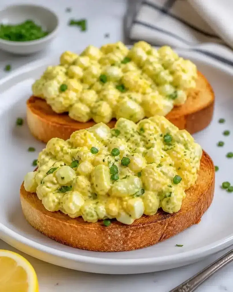 A bowl of easy egg salad made with boiled eggs and seasonings.