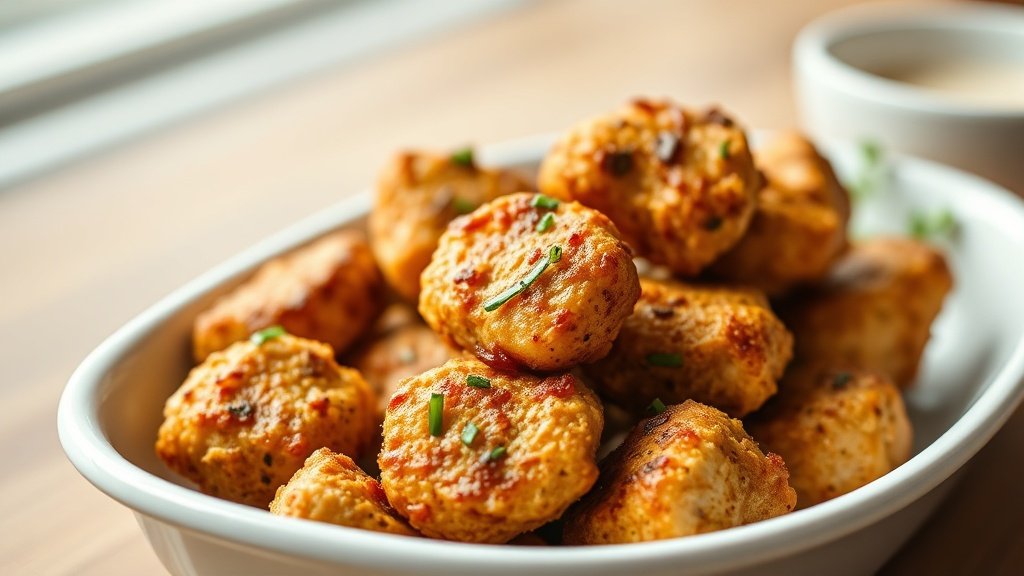 Close-up of air fryer chicken bites ready to serve