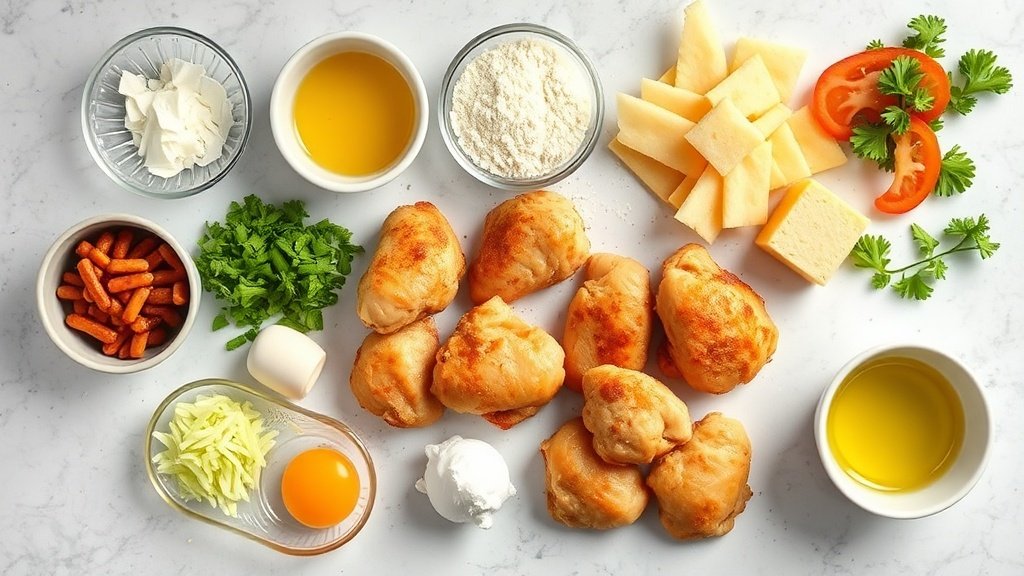 Ingredients for air fryer chicken bites arranged before cooking