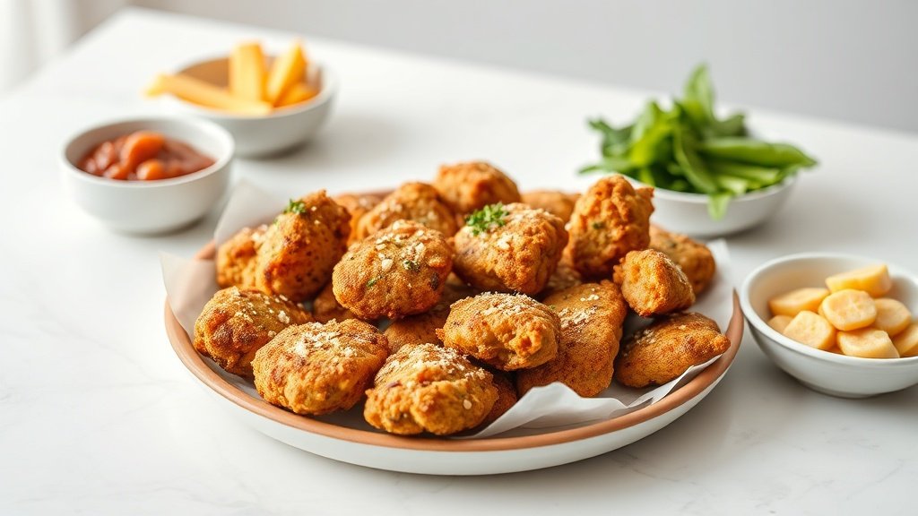 air fryer chicken bites served with complementary sides