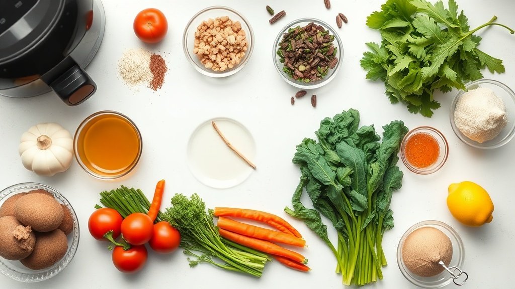 Ingredients for air fryer vegetables arranged before cooking