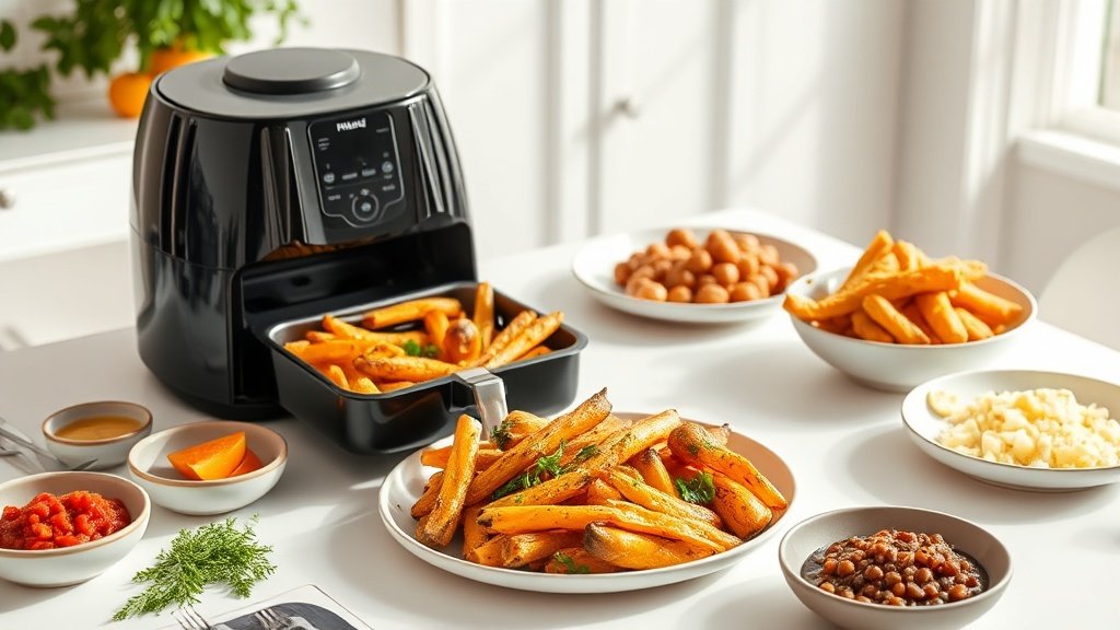 air fryer vegetables served with complementary sides