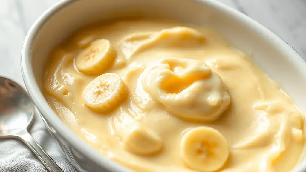 Close-up of banana pudding ready to serve