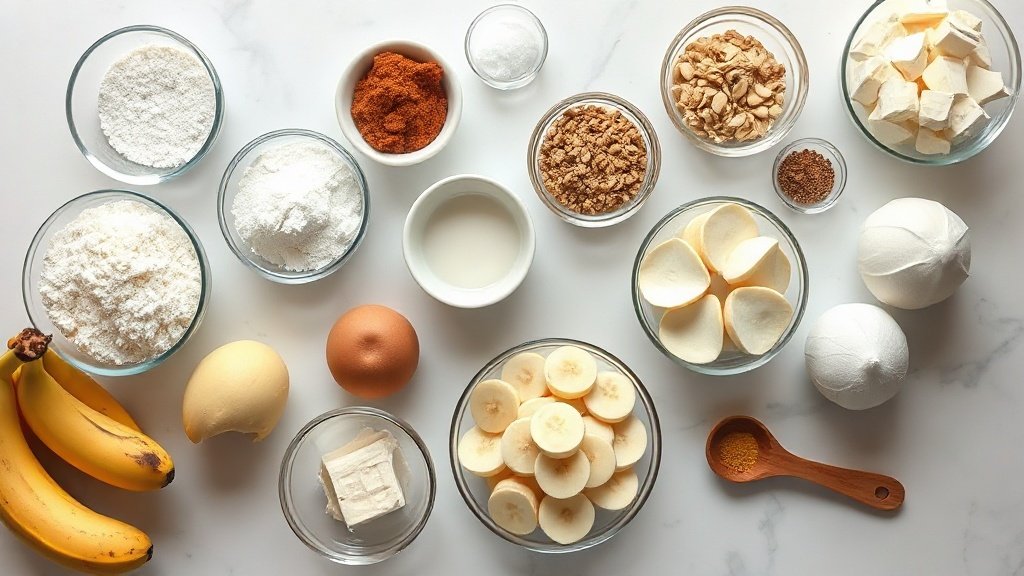 Ingredients for banana pudding arranged before cooking
