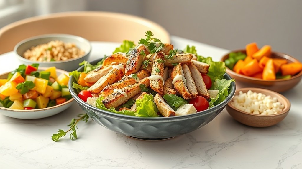 barbecue ranch chicken Cobb salad served with complementary sides