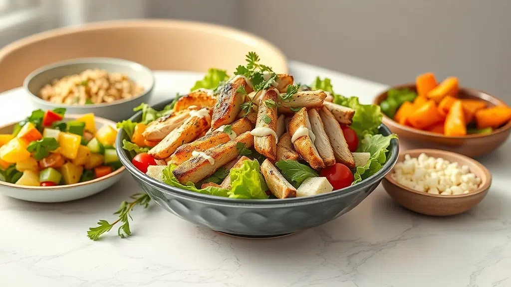 barbecue ranch chicken Cobb salad served with complementary sides