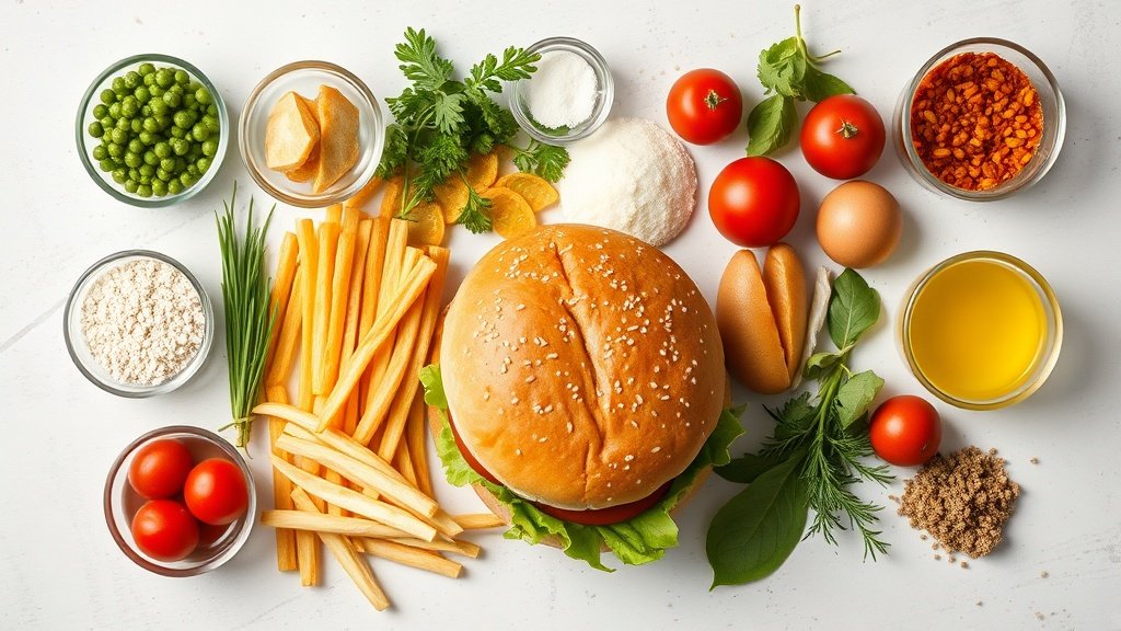 Ingredients for big mac arranged before cooking