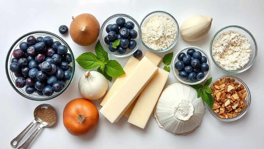 Ingredients for blueberry skillet pie arranged before cooking