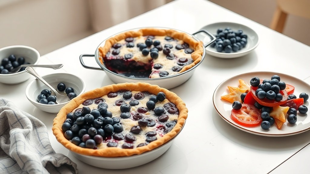 blueberry skillet pie served with complementary sides