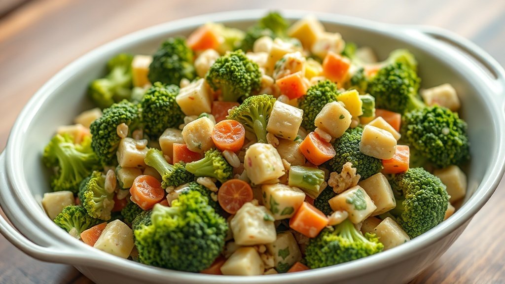 Close-up of broccoli salad served fresh
