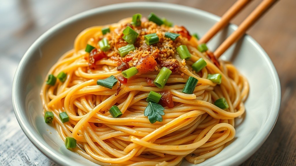 Close-up of cantonese fried noodles ready to serve