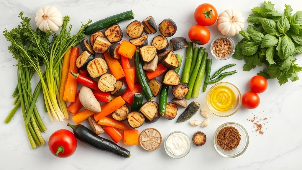 Ingredients for charred vegetable medley arranged before cooking