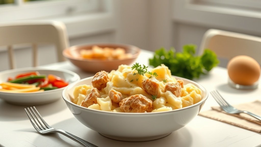 chicken mashed potato bowl served with complementary sides